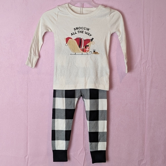 Old Navy Snoozin All The Way Long Sleeve Tee and Plaid Pants Christmas Pajamas - Picture 1 of 5